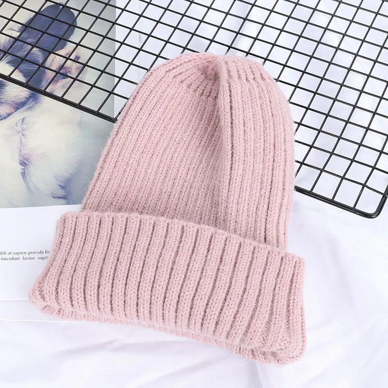 Pink Стойкий цвет для женщин, вязаная шапка, шерстяная шапка, осенняя и зимняя теплая хлопковая шапка, Уличная Повседневная Женская забавная шляпа в горошек - Цвет: Pink