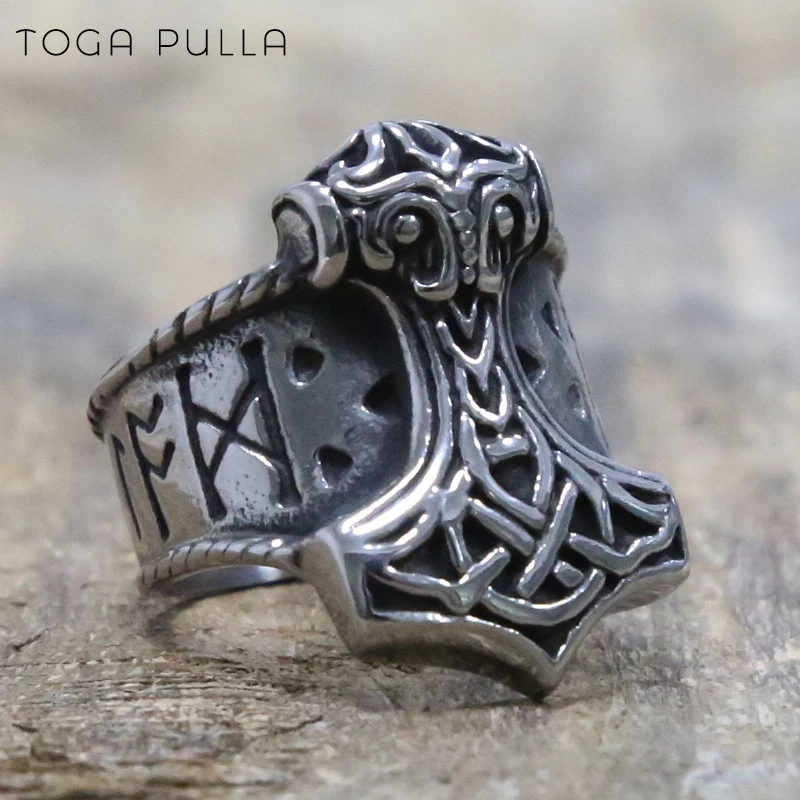Уникальное кольцо викингов из нержавеющей стали 316L с узелком руны мьельнир Тора