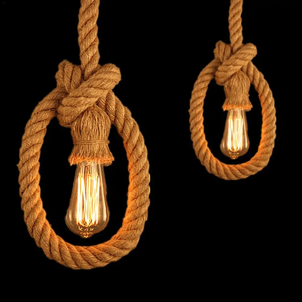 E27 подвесной светильник в стиле ретро с пеньковой веревкой держатель лампы для