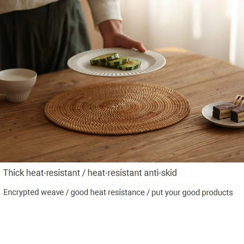 

Rattan Woven Placemats,Round Table Mats,Non Slip Heat Resistant Place Mat,Wicker Placemat,Trivets for Hot Dishes Round