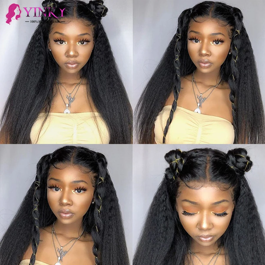 360 Lace Frontal Wig 250 Density Kinky Straight Cheap Front Wigs For Women Human Hair Black Pre Plucked | Шиньоны и парики