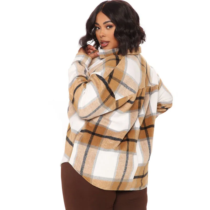 

Plus Size Women's Clothing 3XL Quality Plaid Shirt 2021 New Arrivals Women Long Sleeve Fashion Turn-down Collar Shirts Top