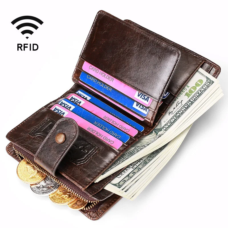 

Кошелек мужской из натуральной кожи, на молнии, с RFID-защитой