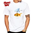Новый дизайн, золотая рыбка и Акула, брендовая, крутая, с принтом рыбы, мужская повседневная футболка, мужские ретро хипстерские топы, футболка, забавная футболка