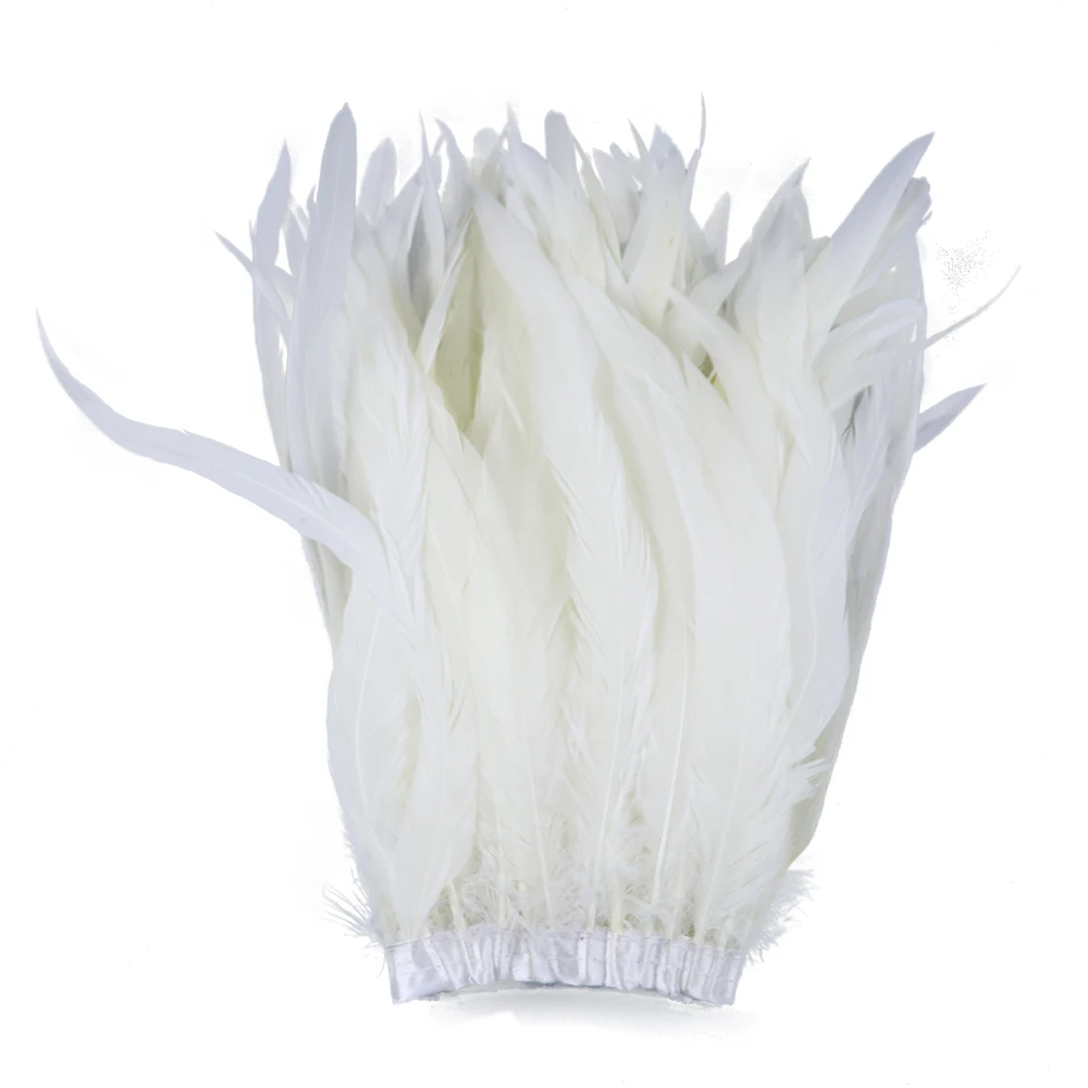 

White Rooster Feathers 1 Meter Tail Trim 25-30CM Cock Plumes Fringe For DIY Sewing Needlework Clothing Decoration