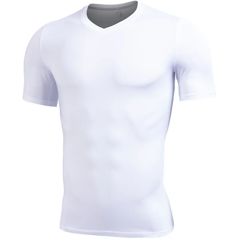 

Fitness Clothes Men's Black Elastic V-neck Quick-Drying T-shirt Outdoor Violently Sweat Running Sports Clothing Muscle Brothers