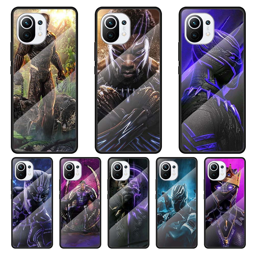 

Marvel Black Panther Tempered Glass Cover For Xiaomi MI 11 Ultra 11i 10T 9T Note 10 Lite CC9E CC9 Pro Phone Case Coque