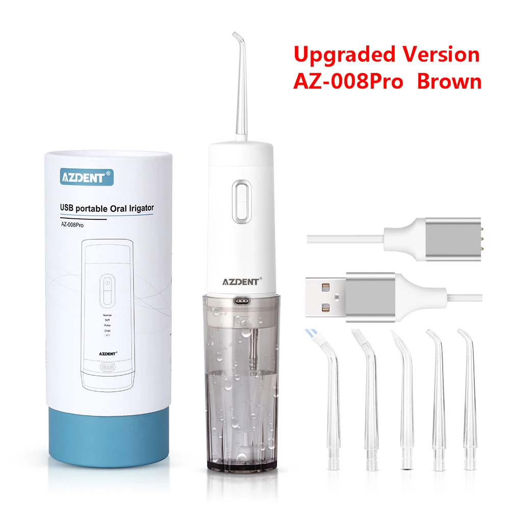 AZ-008Pro Brown AZDENT AZ-007 AZ-008Pro Ирригатор для полости рта USB перезарядки Аккумуляторный воды зубная нить складывающийся туристический 5 Jet зубы SPA очиститель - Цвет: AZ-008Pro Brown