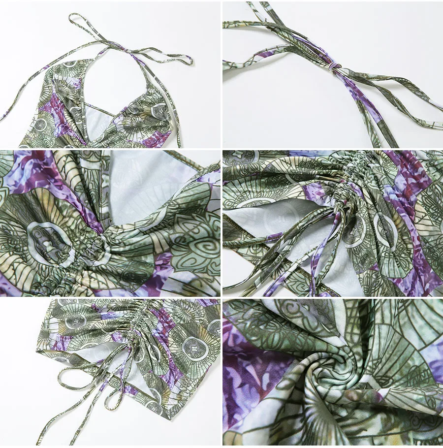 

K20D11145 Women Summer Sexy Low Chest Backless Deep V Bandage Stacked Drawstring Summer Trend