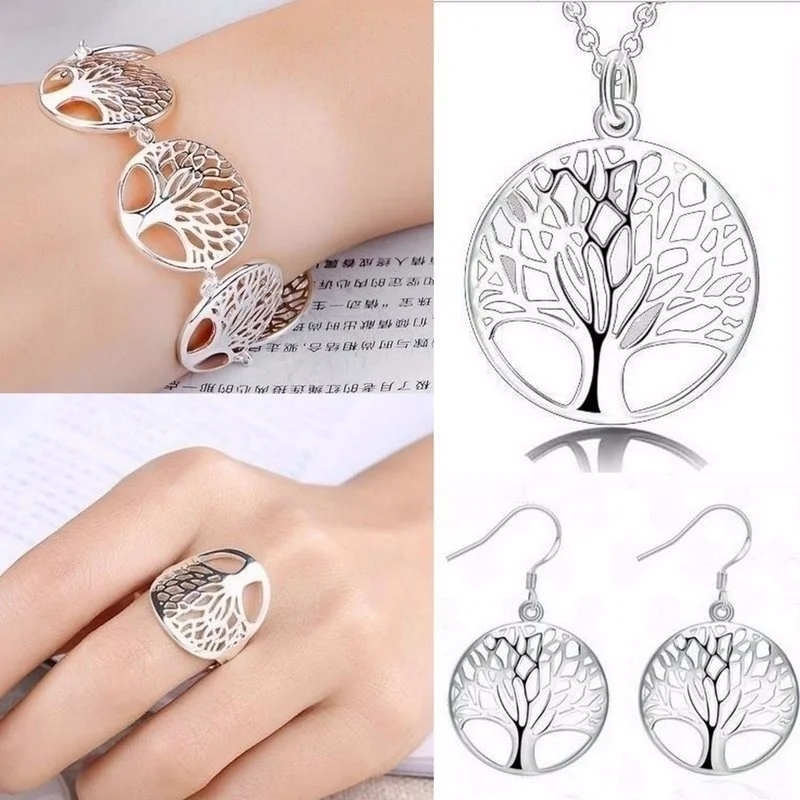 Элегантное серебряное ожерелье с подвеской/серьги/браслет/кольцо из дерева