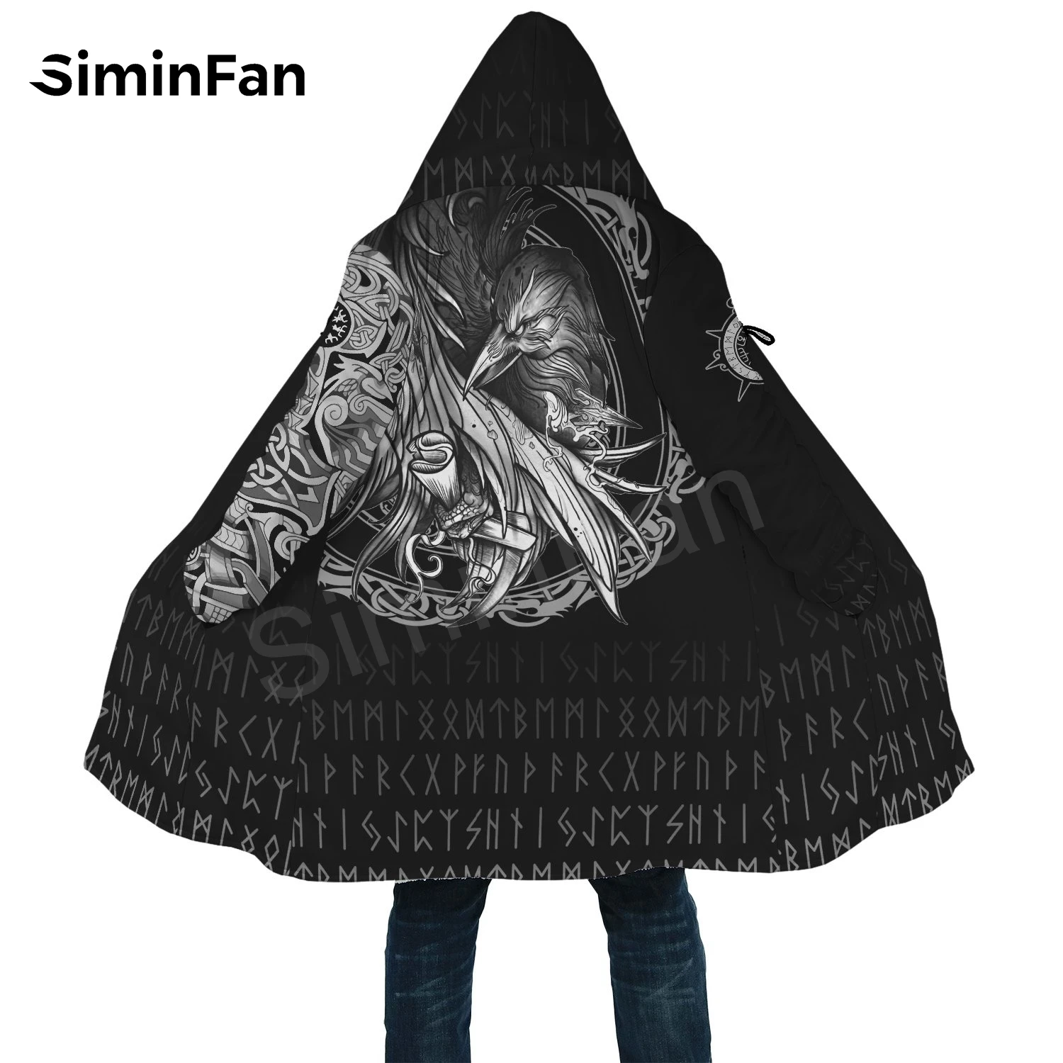 Мужская зимняя теплая фланелевая куртка с капюшоном и 3D-принтом викингов Fenrir Wolf