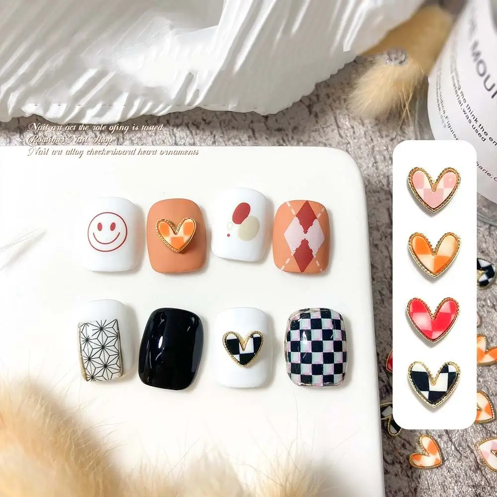 

2022Cute Plaid Love Nail Art Jewelry Simple Checkerboard Nail Decoration Sweet Manicure Accessories