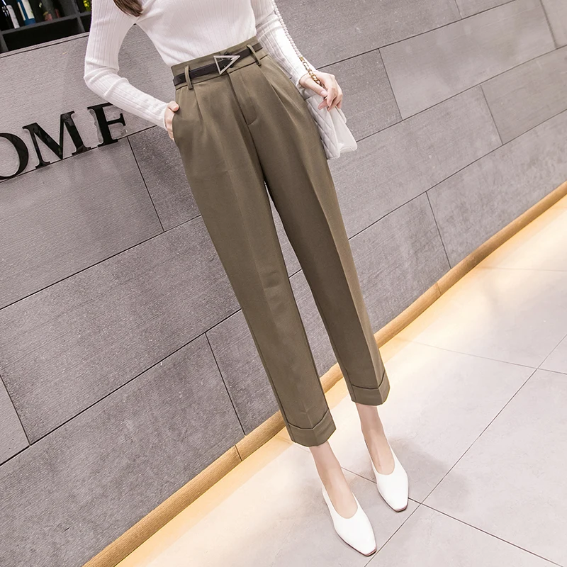 REALEFT Women's Elegant OL Style High Waist Women Harem Pant Sashes Work Business Trousers Casual Female Pants Mujer 2019 New | Женская