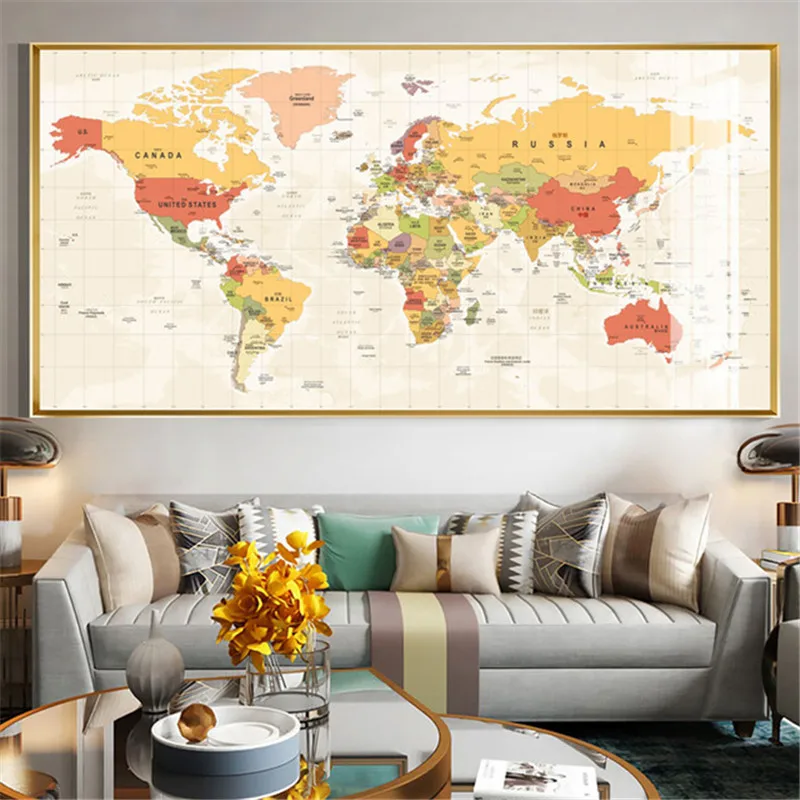 Картина на холсте с картой мира красочные плакаты и принты Современная Настенная
