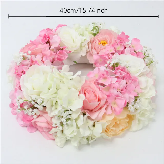 Pink 40cm wreath 35/40/50 искусственный цветок, стол, центральный венок, вечерние, свадебные декорации, дорога, свинец, цветок, шар, роза, Гортензия, Гипсофила - Цвет: Pink 40cm wreath
