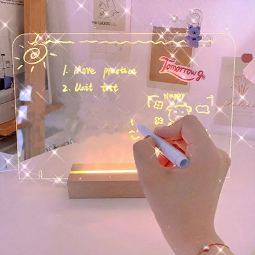 

USB Transparent Acrylic Message Board With Pen Note Daily Moment Memo To Do List Luminous Photo Album Night Light Home Lamp