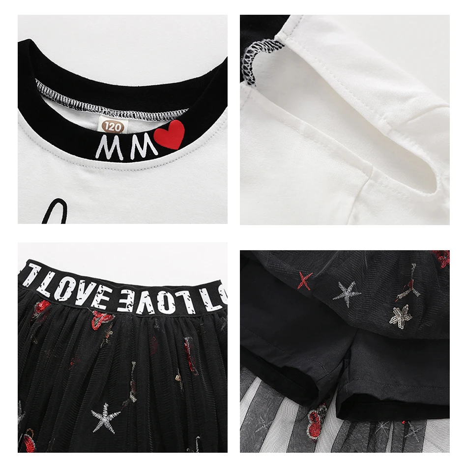 Children Clothing Swan T-shirt+Star Mesh Skirt 2pcs Outfit 2021 Summer Toddler Girls Clothes Suit Kids Tracksuit For Girls Sets