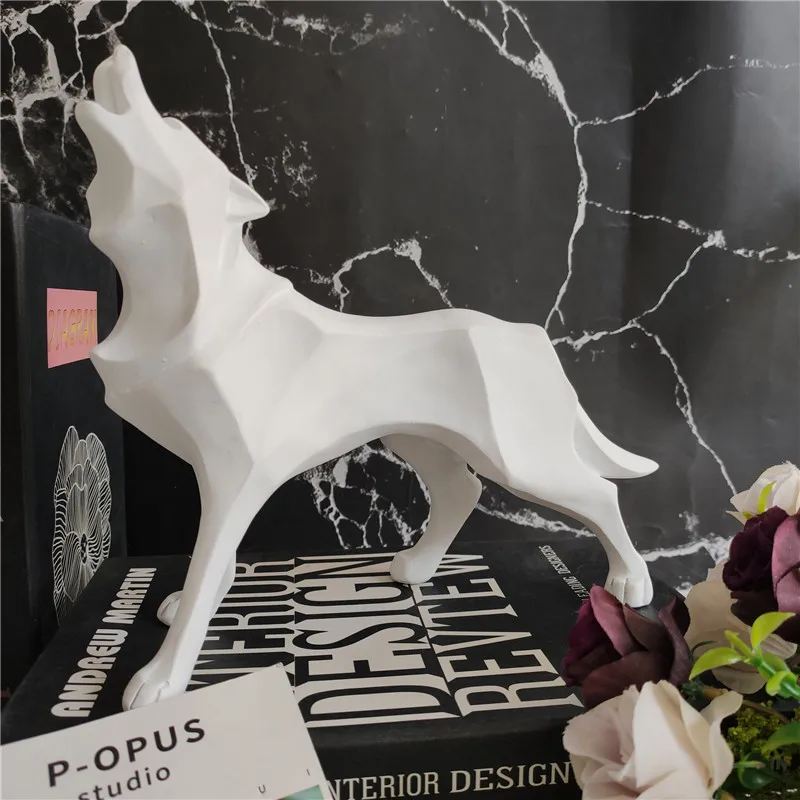 

Totem Wolf Dog Statue Sculpture Geometric Resin Furnishing Home Decoration Accessories Modern Ornament Gifts Crafts