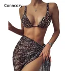 Новый Треугольники чашки леопардовый бикини сексуальный купальник с лямками Комплект из трех предметов костюм для плавания сексуальный купальник Для женщин купальник женские женский комплект 2 шт. Для женщин