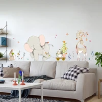 2022 2pcsset big cartoon elephants pull cart wall sticker funny diy animals for kids rooms bedroom nursery home decor