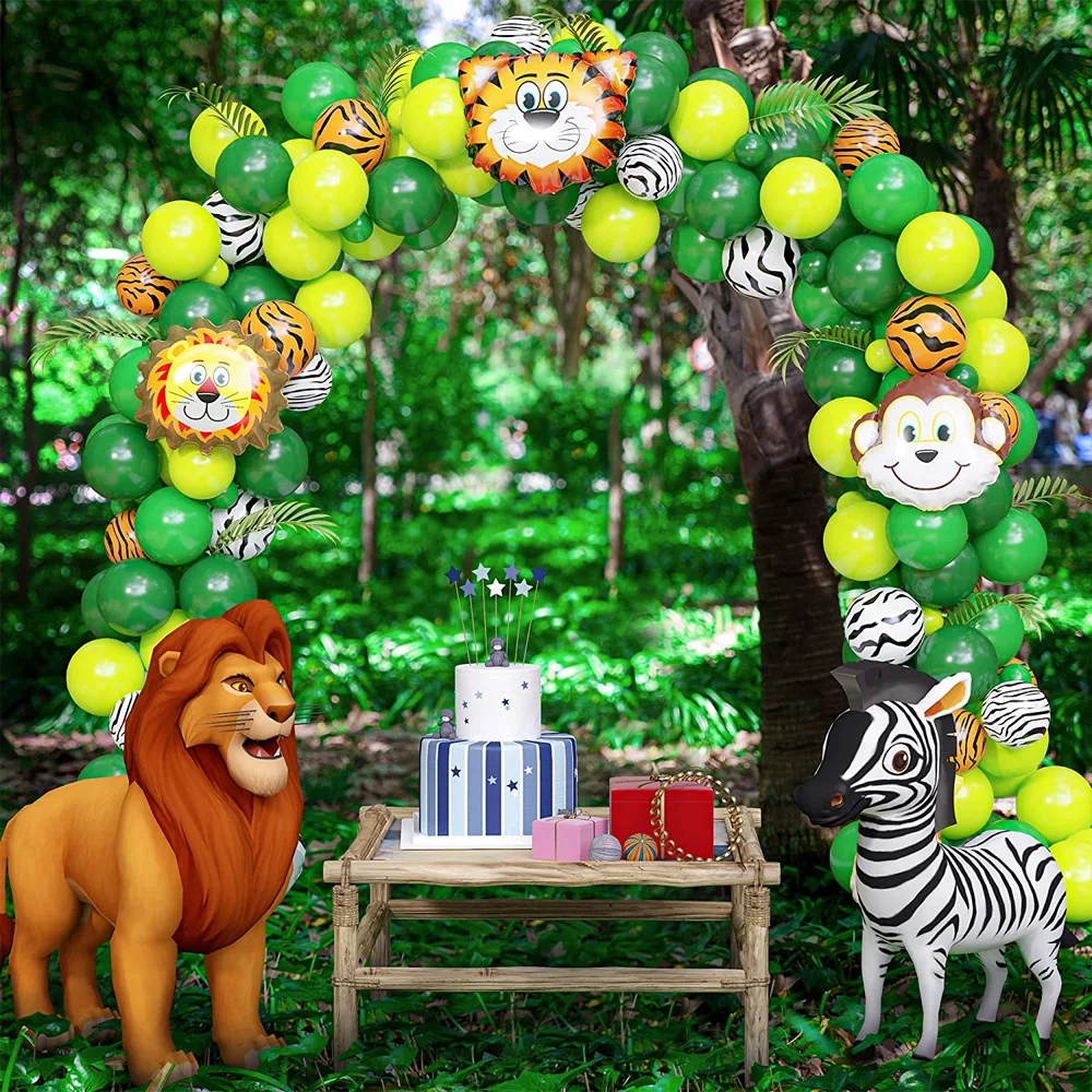 Juego de globos de animales del bosque verde oscuro, globos de aluminio con hojas artificiales para ni&ntilde;os, ni&ntilde;os y ni&ntilde;as, suministros para fiesta de cumplea&ntilde;os y Baby Shower-3