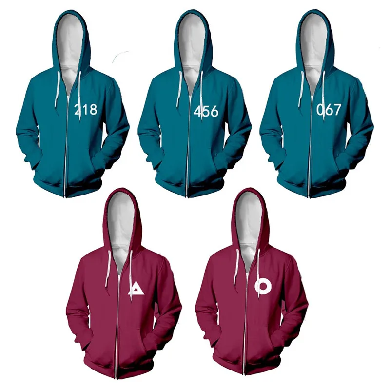 

Squid Game Costume Jackets Round Six 456 218 067 Cosplay Zipper Hoodies Sweatshirts Mens Casual Hooded Coat Streetwear Tops