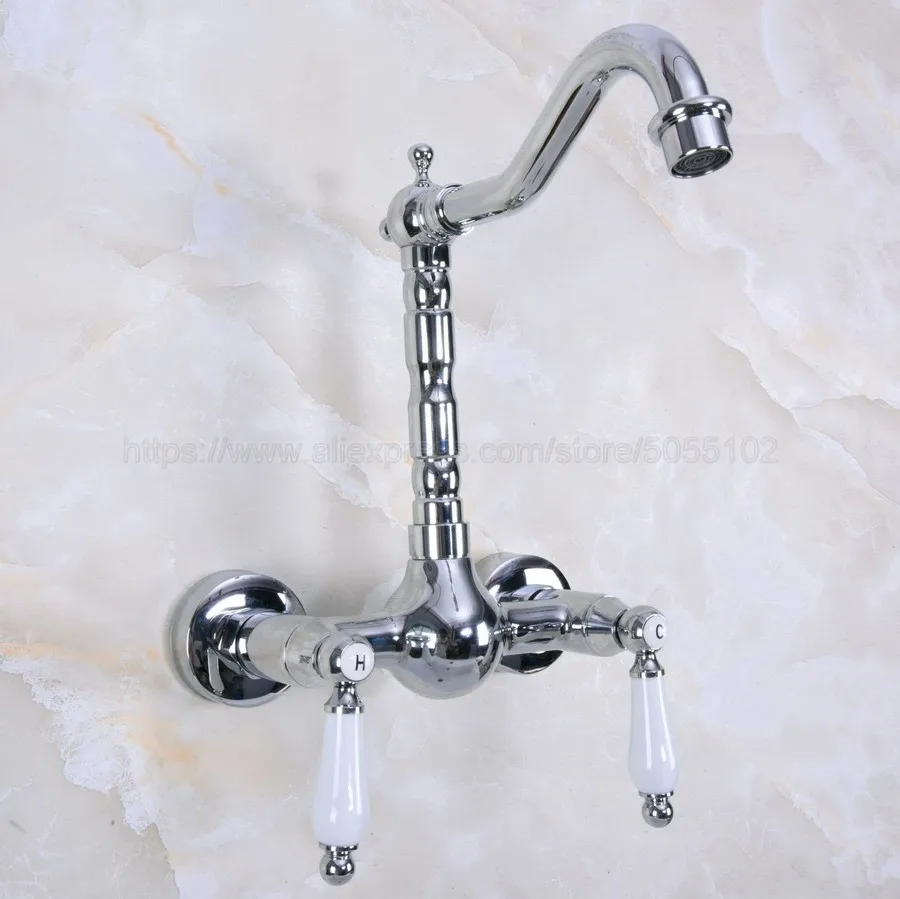 Polished Chrome Bathroom Sink Faucet Kitchen Wall Mounted Swivel Spout Vessel znf960 | Обустройство дома