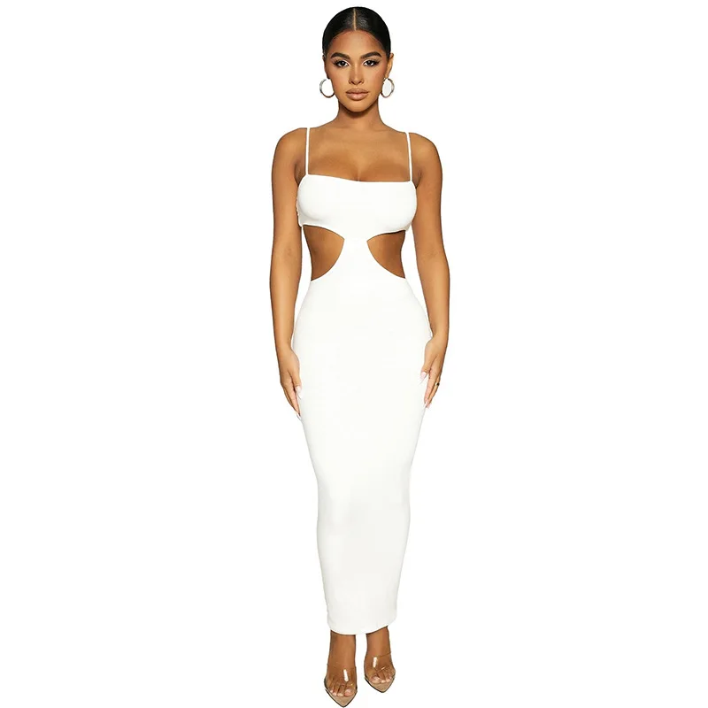 

Sexy Elegant Cut Out Spaghetti Strap Midi Dress Party Club Backless Sleeveless Long Dresses Woman Summer 2021