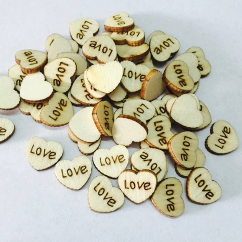 

100pcs Romantic Retro Love Heart Wooden Decoration Wedding Decoration Scatter Decoration Crafts Supplies Party Supplies