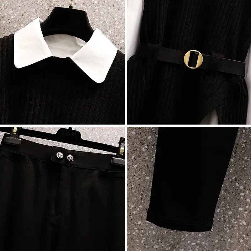 

Plus Size Women's Fat Sister Spring 2021 New Fashion Cover Meat Age Reduction Vest Shirt Casual Pants Three-piece Suit
