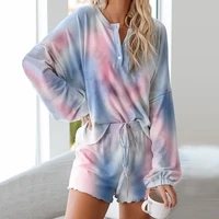 pajamas for women two piece suit home service fashion tie dye printed long sleeve t shirt and shorts casual outfits