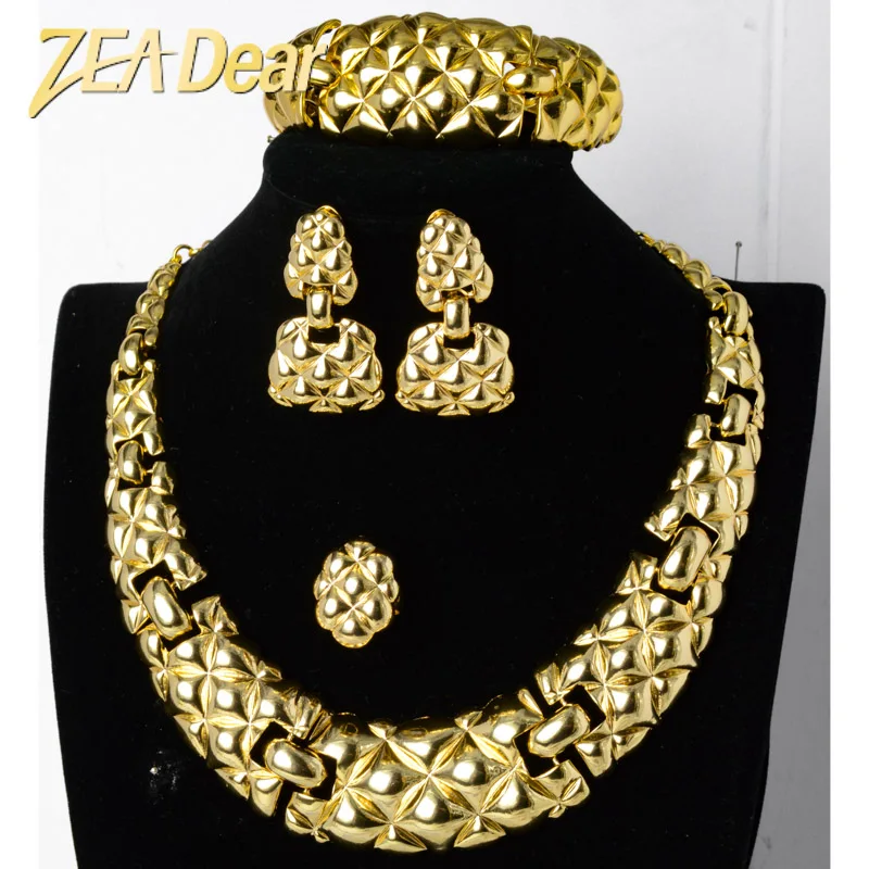 

ZEADear Nigerian Woman Accessories Jewelry Set Plant Gold Popular Earrings Necklace Bracelet Ring Brazilian High Quality Gifts