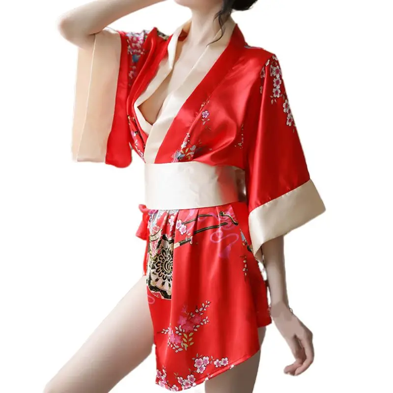 

Women Sexy Lingerie Japanese Kimono Floral Robe Yukata Cosplay Nightgown Uniform Q6PB
