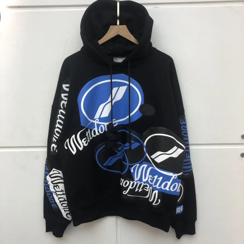 

Men Women Best Quality Black Blue Green Red Welldone Sweatshirts Pullover Patchwork Foaming Printing We11done