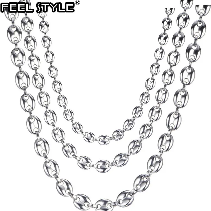 

HIP Hop Width 7MM 9MM 11MM Gold Plated Stainless Steel Coffee Beans Link Chain Necklace Chain For Men Jewelry