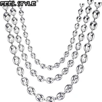 hip hop width 7mm 9mm 11mm gold stainless steel coffee beans link chain necklace chain for men jewelry