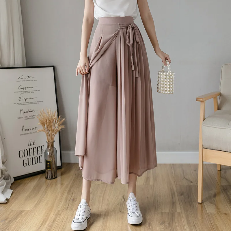 

Женские шифоновые плиссированные брюки Hakama, повседневные широкие брюки с высокой талией в Корейском стиле, весна-лето 2022