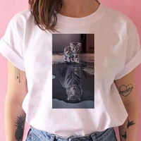 beautiful animal print women t shirts little gray cat and big tiger t shirt pretty white loose tshirt camiseta tumblr mujer