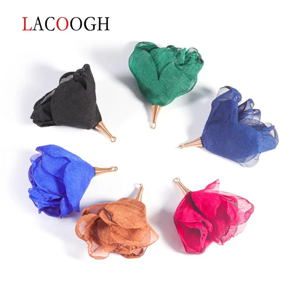 

10pcs 5cm Fabric Silk Satin Mesh Flower Tassel Handmake APendant Tassels for Earrings Charms Pendant DIY Jewelry Making Findings
