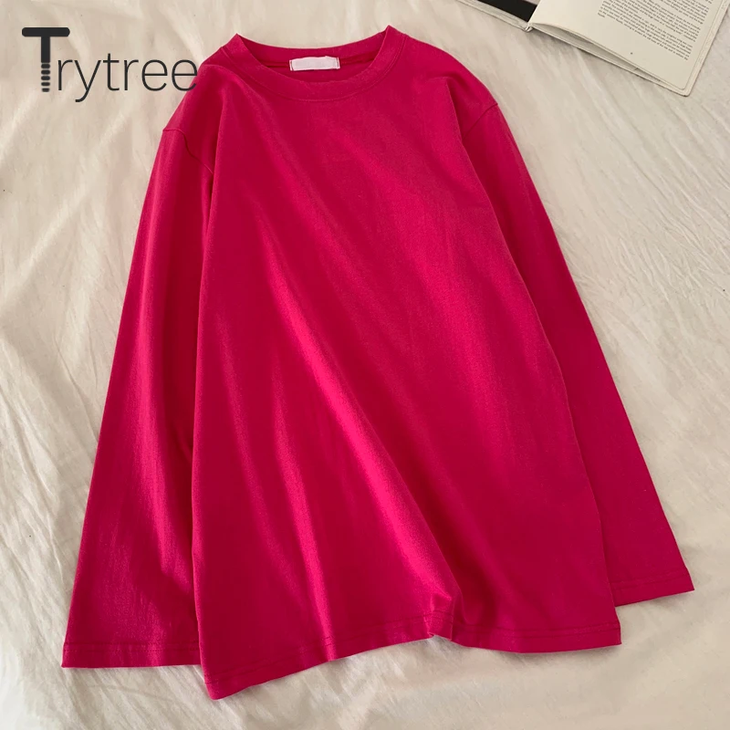 Trytree 2020 Весна Женская Повседневная О образным вырезом T Skirt хлопок с длинным