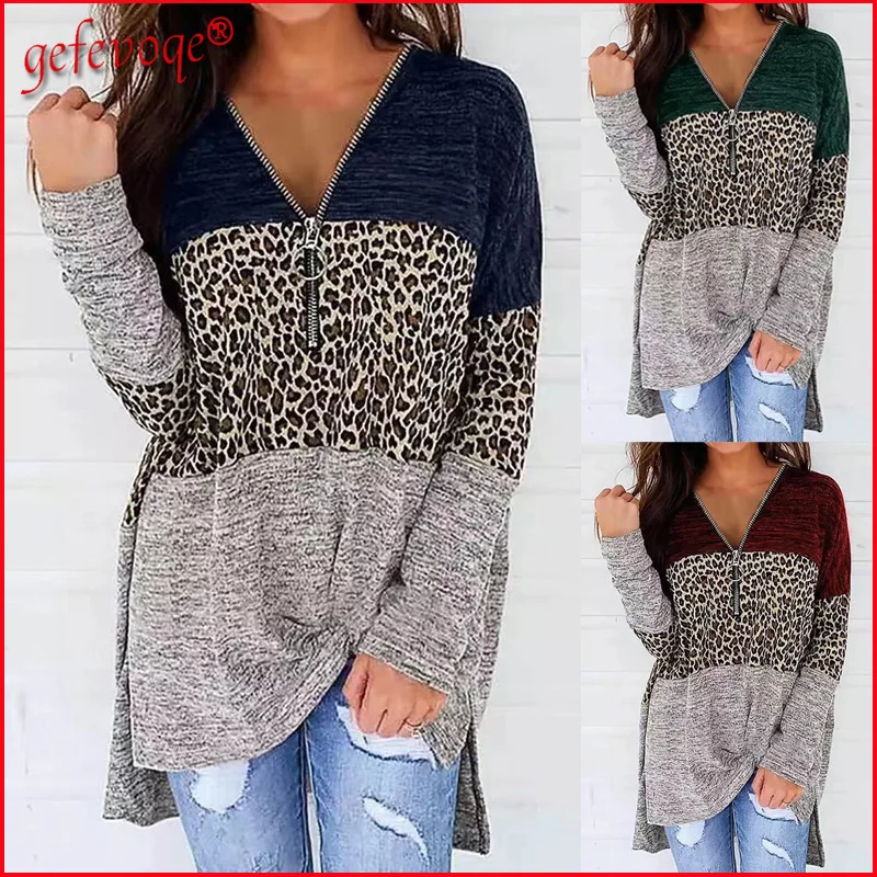 2021 Autumn Sexy Vintage Leopard Printed Women T-shirt Long Sleeve Oversized T Shirt Fashion Loose Tunic Top Tee Female Clothing