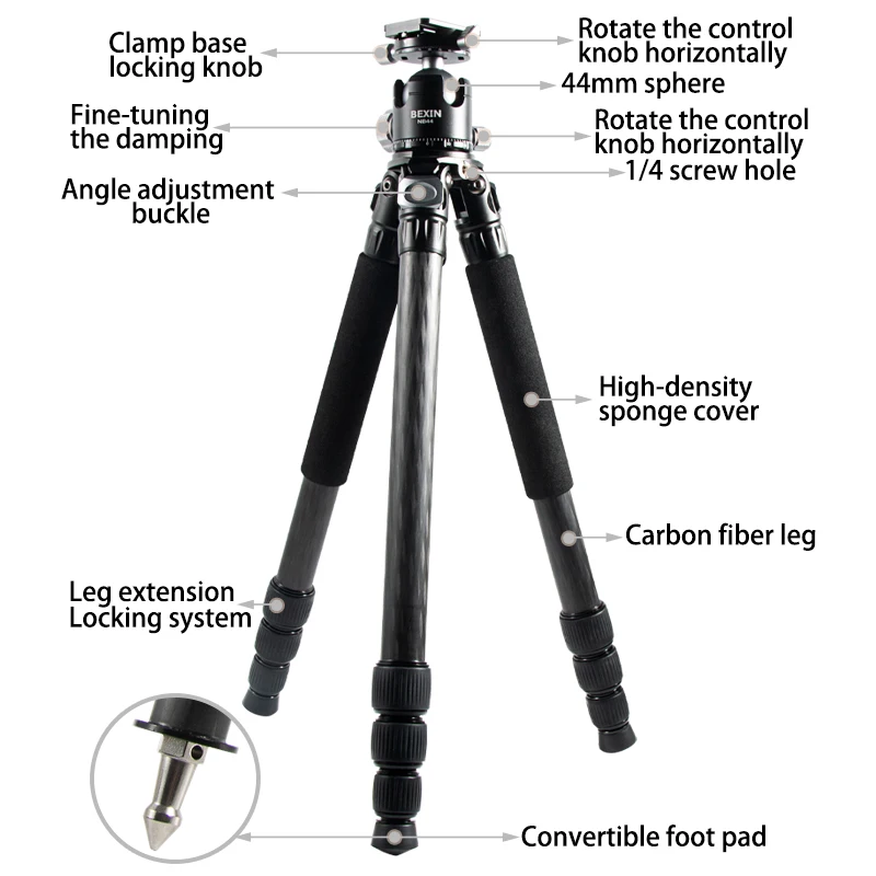 

BEXIN RC294+NB44 Carbon fiber tripod for professional photography without center axis dual panoramic low gravity ball head set