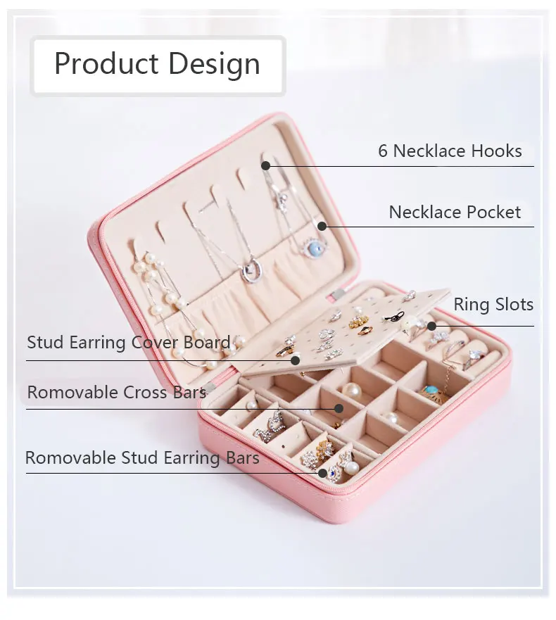 

Portable Jewelry Box Jewelry Organizer Display Travel Jewelry Case Boxes Leather Storage Case