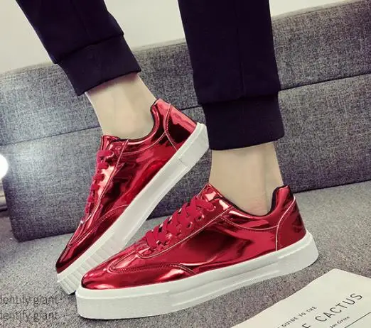 Мужские кроссовки сезон осень Повседневная обувь модная блестящая лакированная