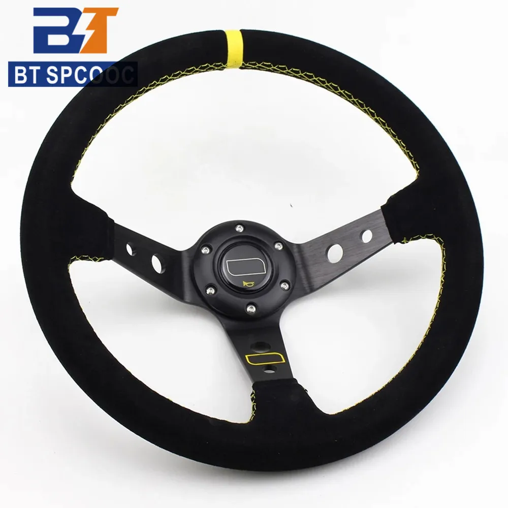 

Spcooc Black Spoke Racing Wheels 14inch 350mm Suede Steering Wheel Drift Sport Steering Wheel Deep Dish Universal For Car