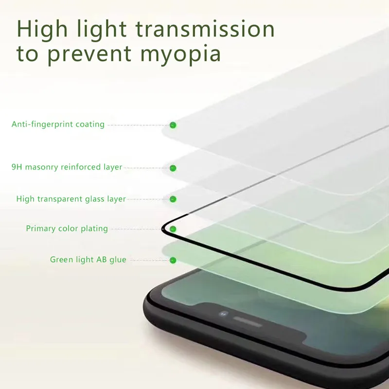 

KAIQISJ Tempered Glass Green Light Real Eye Protection For iPhone 12 Pro Max 11 X Screen Protector For iphone 6 7 8 Plus HD Film