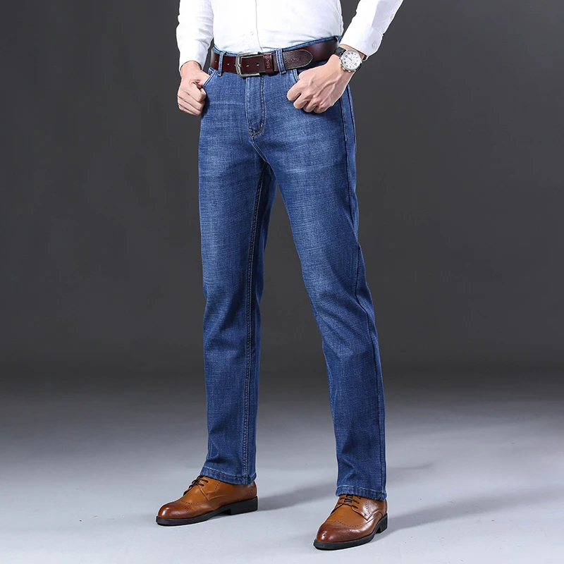 KSTUN зимние джинсы для мужчин мужские классические прямые синие стрейчевые