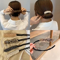 ruoshui woman rhinestone pearl flower hair bun maker diy hairstyle tool for ladies hair accessories bridal hairband