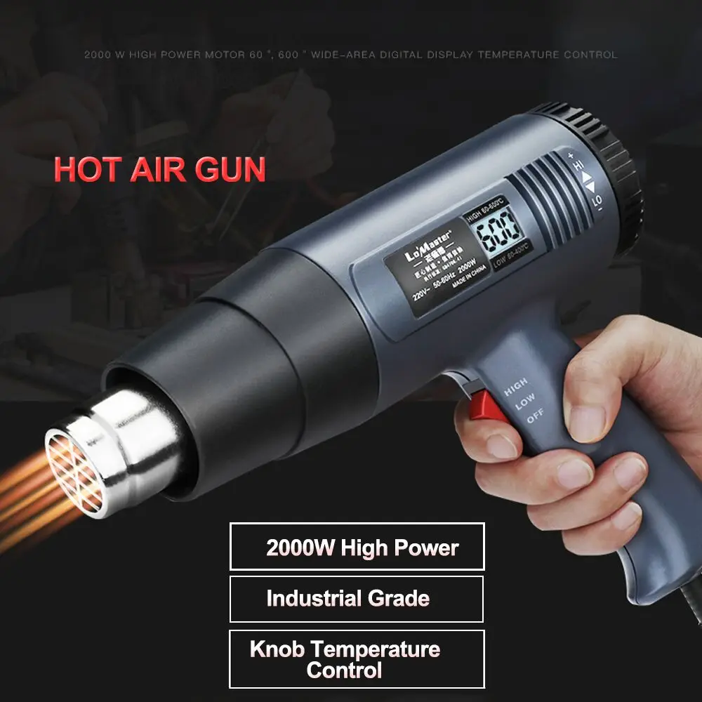 

866 Hot Air Gun 2000W Digital Display Constant Temperature Hot Air Pipe Industrial Gun Automobile Film Heating Electronic Repair