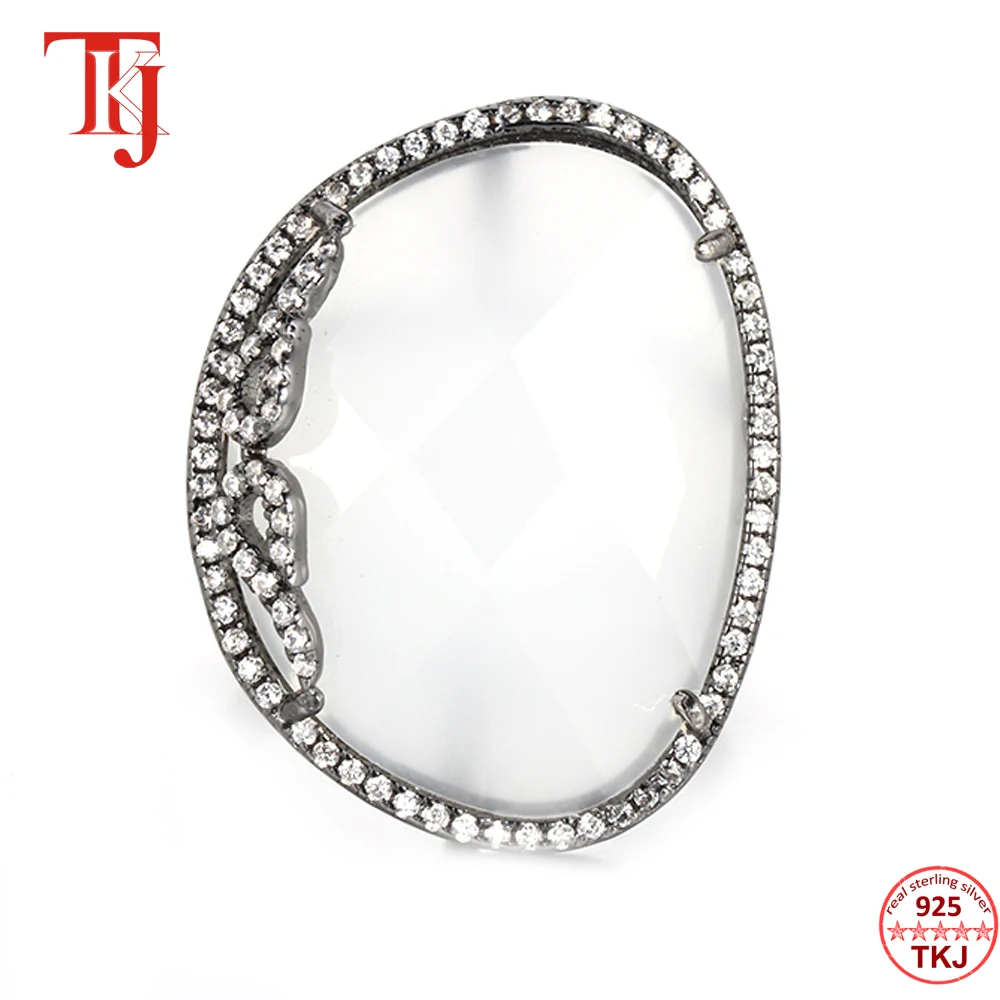 TKJ Fine Jewelry Wedding Engagement Ring 100% Real 925 Sterling Silver Rings Grey Agate For Women Party | Украшения и аксессуары